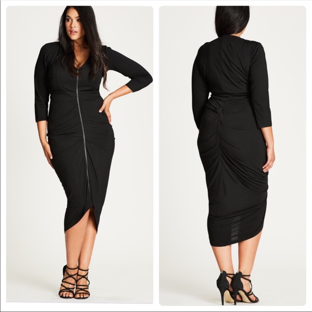 City Chic 3/4 Sleeve Sexy Drape Black Dress XL/22W